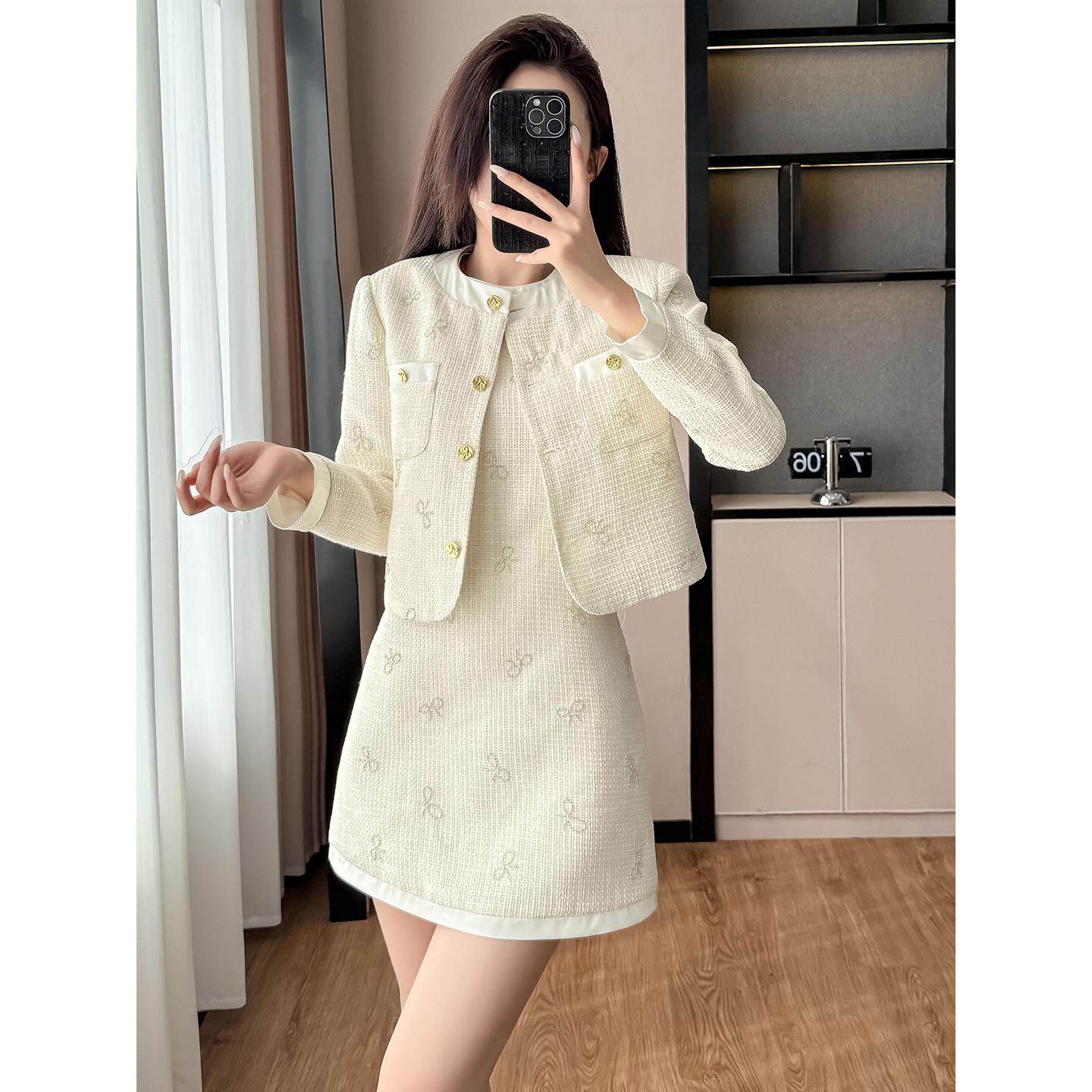 JOYIASS法式千金感背心裙小香风外套两件套女秋冬韩系氛围感穿搭