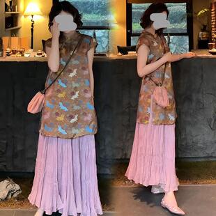 黄色印花上衣褶皱大摆半身裙 RIERA巨好看 夏装 套装 高级感新中式