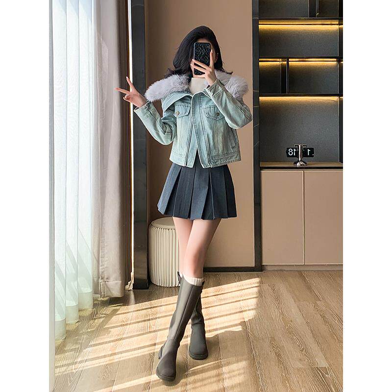 JOYIASS超好看夹加厚牛仔外套女秋冬大毛领休闲小香风保暖减龄短