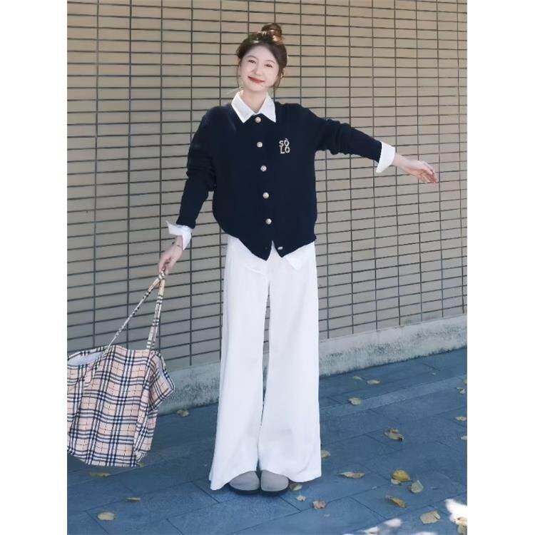 JOYIASS早秋慵懒学院风针织开衫牛仔裤套装女秋冬设计感独特漂亮