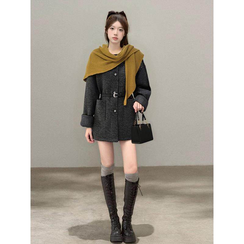 JOYIASS高级感韩系披肩围巾外套女秋冬贵气呢子大衣中长款慵懒风