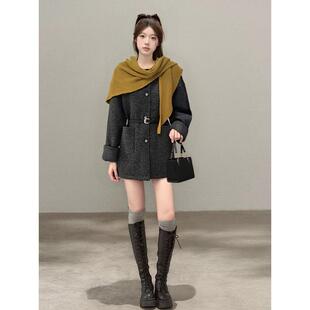 JOYIASS高级感韩系披肩围巾外套女秋冬贵气呢子大衣中长款慵懒风