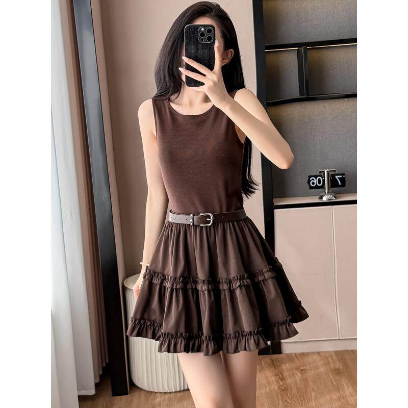 JOYIASS无袖针织背心百褶连衣裙开衫两件套女秋季高级感早秋穿搭