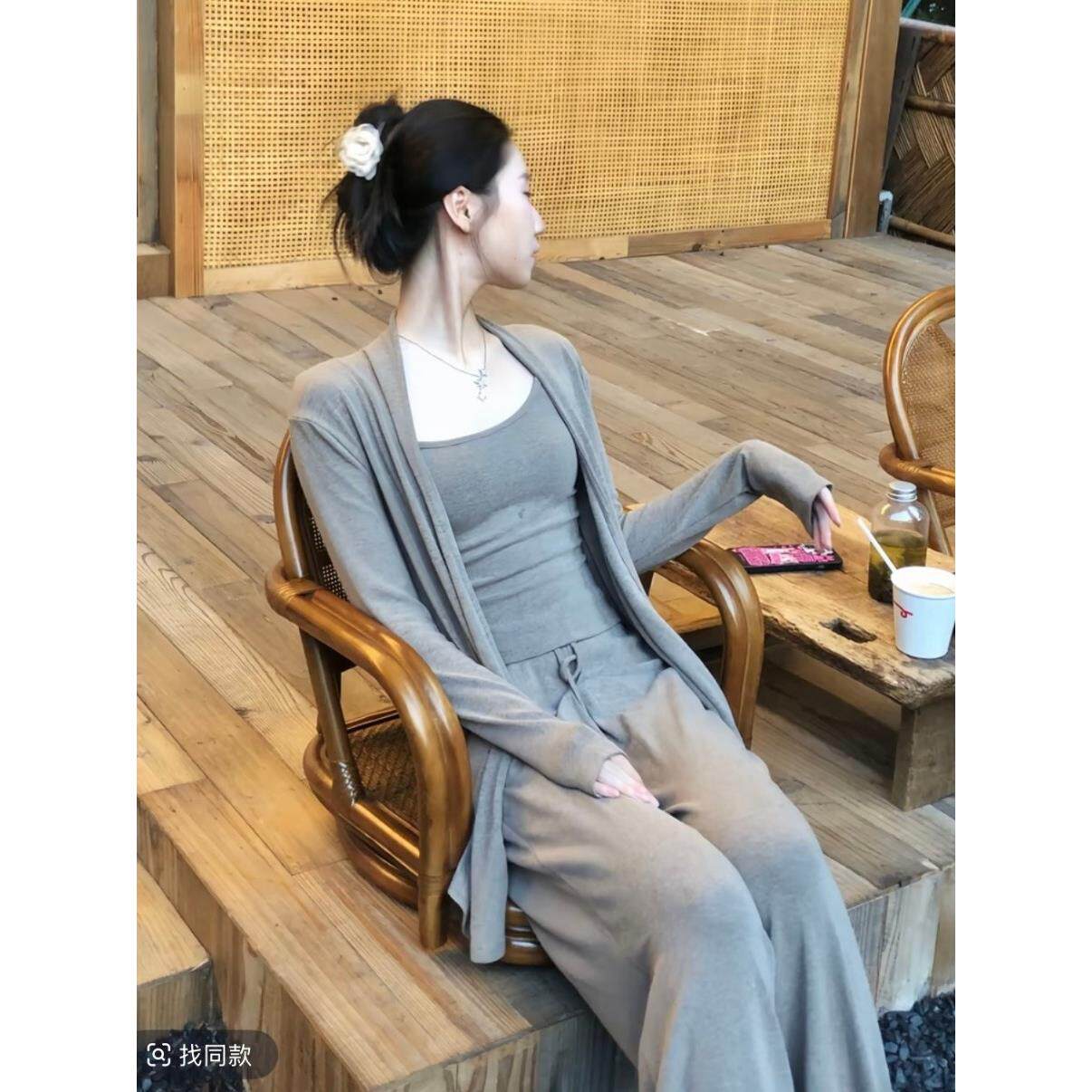 JOYIASS休闲慵懒松弛感穿搭套装女秋季针织吊带开衫阔腿裤搭配时