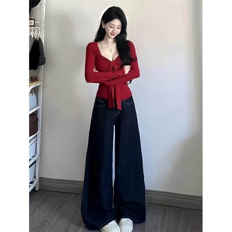 JOYIASS巨好看的早秋上衣韩系漂亮套装女秋冬长袖蝴蝶结T恤阔腿裤
