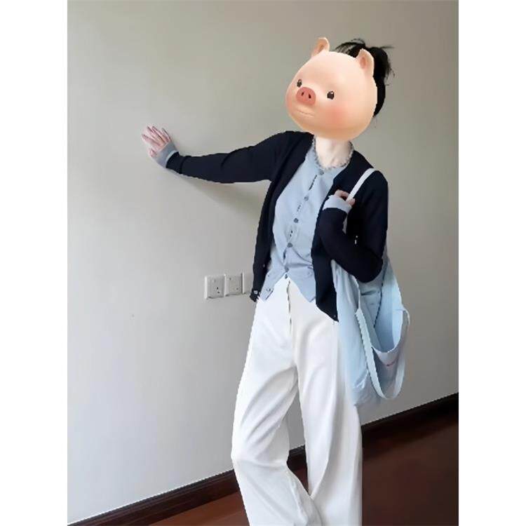 JOYIASS学院小香风蓝色针织开衫套装女秋冬宽松毛衣外套阔腿裤韩