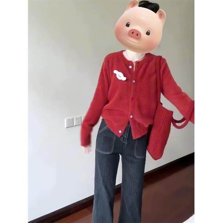JOYIASS毛衣开衫吊带背心牛仔裤三件套女秋冬韩系穿搭一整套高级