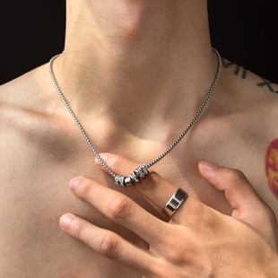 圆环吊坠钛钢不掉色男款项链女生冷淡风嘻哈小众设计情侣款毛衣链