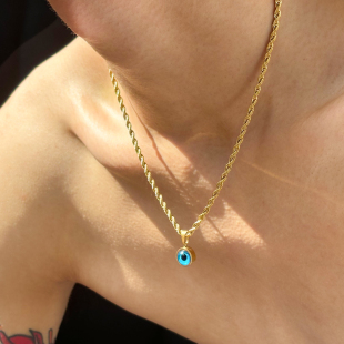 新款恶魔之眼蓝色吊坠男生项链欧美时尚小众设计高级感项链男饰品