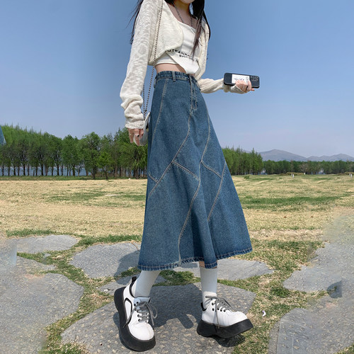 中长款大摆拼接鱼尾裙
