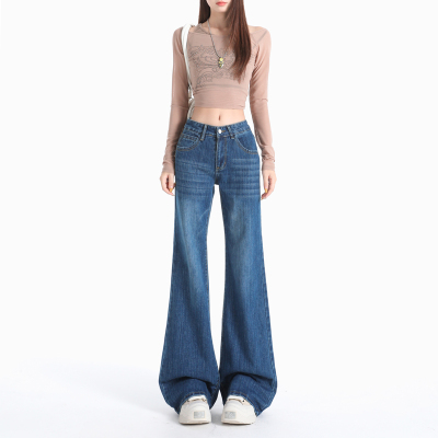 美式宽松不贴腿微喇牛仔裤女