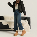 怀旧高腰宽松小个子弹力休闲奶奶裤 加绒九分直筒牛仔裤 女秋冬新款