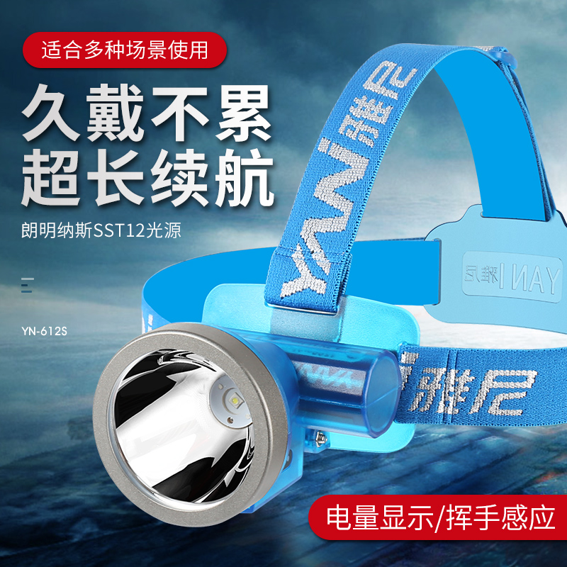 雅尼小头灯强光超亮半透科技蓝