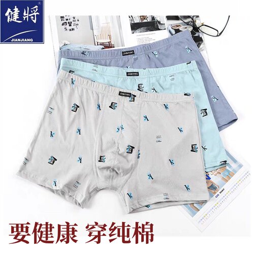 健将男式平角内裤纯棉印花无弹力