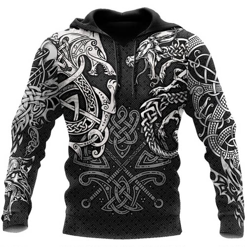 Vikings 3D Print Long Sleeve Hoodie维京战士3 D印花长袖连帽衫