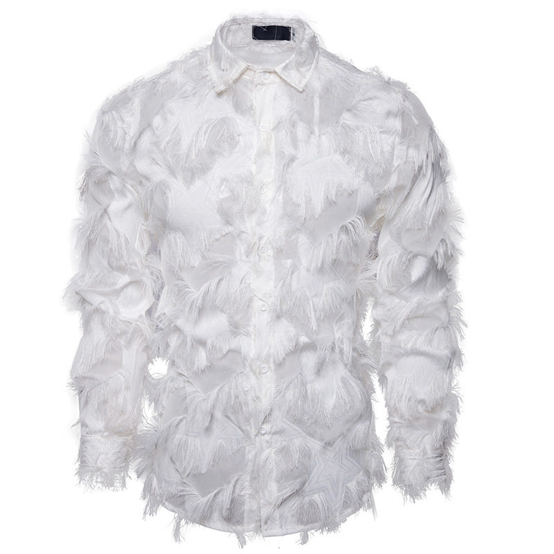 Men's Feather Lapel Long Sleeve Shirt男士羽毛翻领长袖衬衫