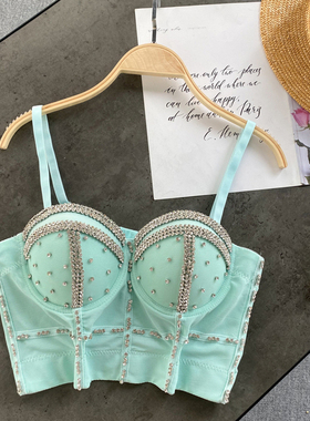 Beaded diamond fishbone shaping camisole亮钻抹胸鱼骨吊带背心