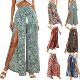 lace leg high 度假系带腰开叉阔腿裤 wide waist slit pants