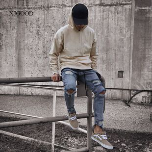 Men Biker 修身 Jeans Stretch 弹力破洞机车牛仔裤 Fit 男式 Slim