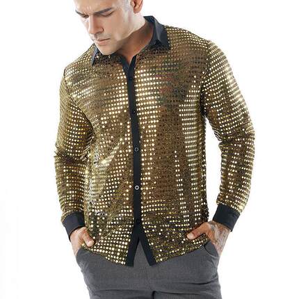 A long-sleeved shirt with golden scales 金色鳞片舞台表演衬衫