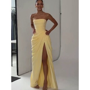一字领抹胸开衩性感露背晚礼服 Sexy Strapless Backless Gown