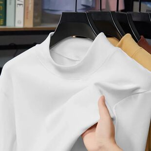 T恤上衣Men Mock Neck 半高领男士 Sleeve 保暖打底 Long Tee 长袖
