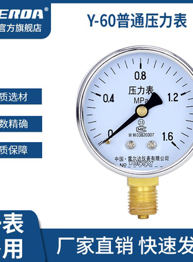 雷尔达Y60径向压力表 0-1.6MPa 水压气压油压真空表空调压力表