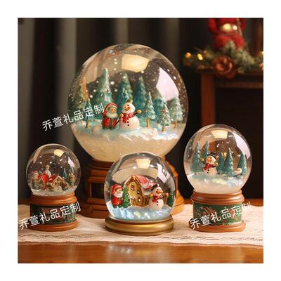 厂家定制水晶球摆件高品质半圆形飘雪雪花球建筑物内景树脂工艺品
