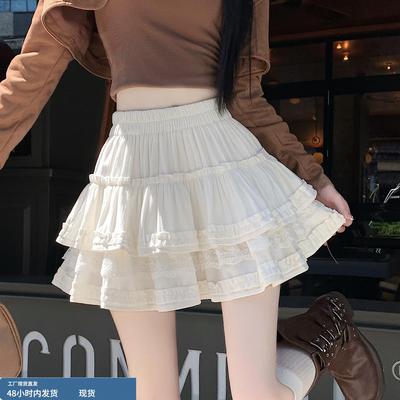 白色甜美蕾丝蛋糕半身裙女冬季2025新款高腰显瘦辣妹a字蓬蓬短裙