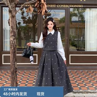 韩系一整套ootd穿搭女秋冬装大码胖mm套装裙显瘦高级感衬衫三件套