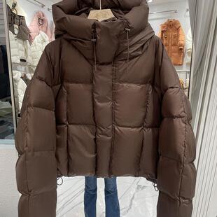 泡芙小个子白鸭绒连帽加厚外套 韩版 肯豆风短款 羽绒服女2024冬新款