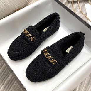 女鞋 毛毛鞋 孕妇大码 女外穿羊羔毛豆豆鞋 41到43秋 女冬加绒厚底棉鞋