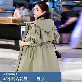 连帽风衣春秋中长款胖MM大码女装夹克上衣韩版宽松派克服春装外套