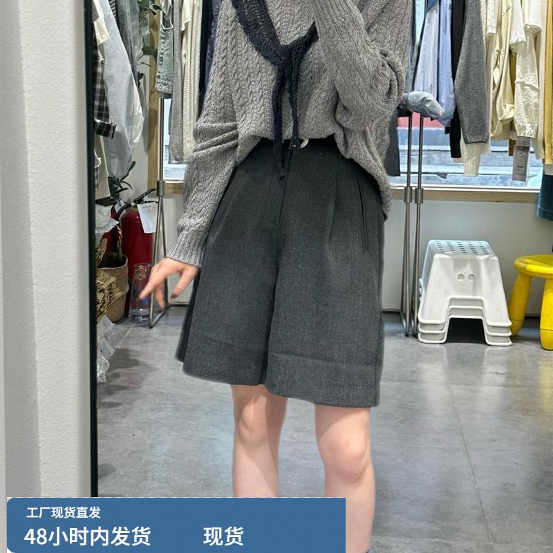 格雷系灰色麻花辫针织衫深灰色西装中裤两件套老钱风高级百搭早秋