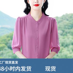 今年流行的雪纺衬衫女款2026新款独特漂亮初夏七分袖超火减龄上衣