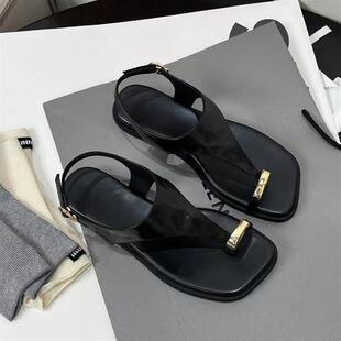 女平底套趾罗马凉拖鞋 牛皮版 欧货外穿夹趾凉鞋 真皮时尚 2025新款