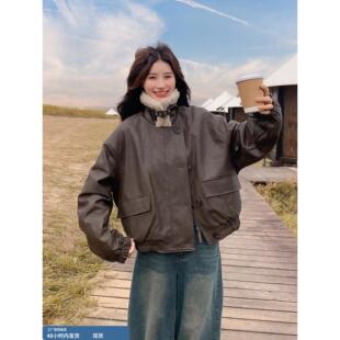 咖色美拉德羊羔毛翻领皮衣羽绒服女冬季2025新款白鸭绒保暖皮夹克