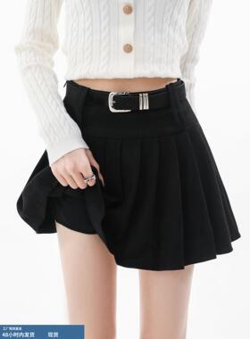 黑色百褶裙短裙女秋冬小个子高腰a字半裙2025新款防走光jk半身裙
