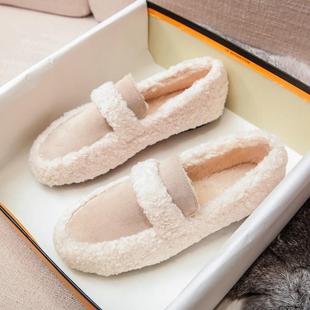 41到43厚底羊羔毛棉瓢鞋 毛毛鞋 大码 女秋冬外穿2024新款 加绒豆豆鞋