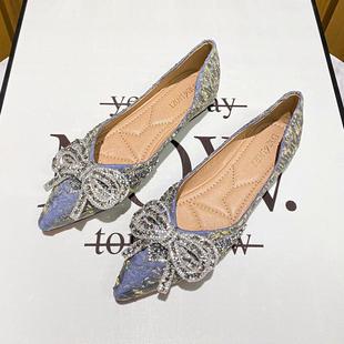 大码 尖头单鞋 瓢鞋 女平底百搭蝴蝶结小香风春秋浅口法式 41到43 四季
