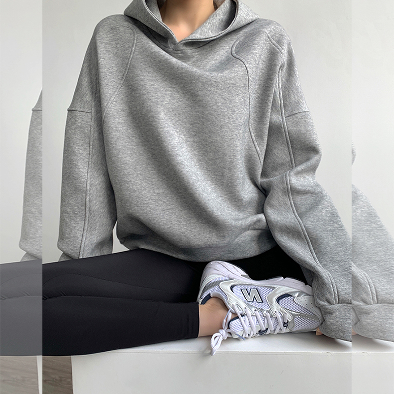 韩系慵懒松弛感短款连帽卫衣女