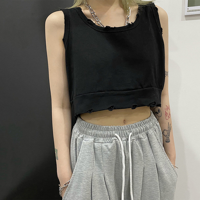 辣妹jazz爵士挖肩工字黑色背心