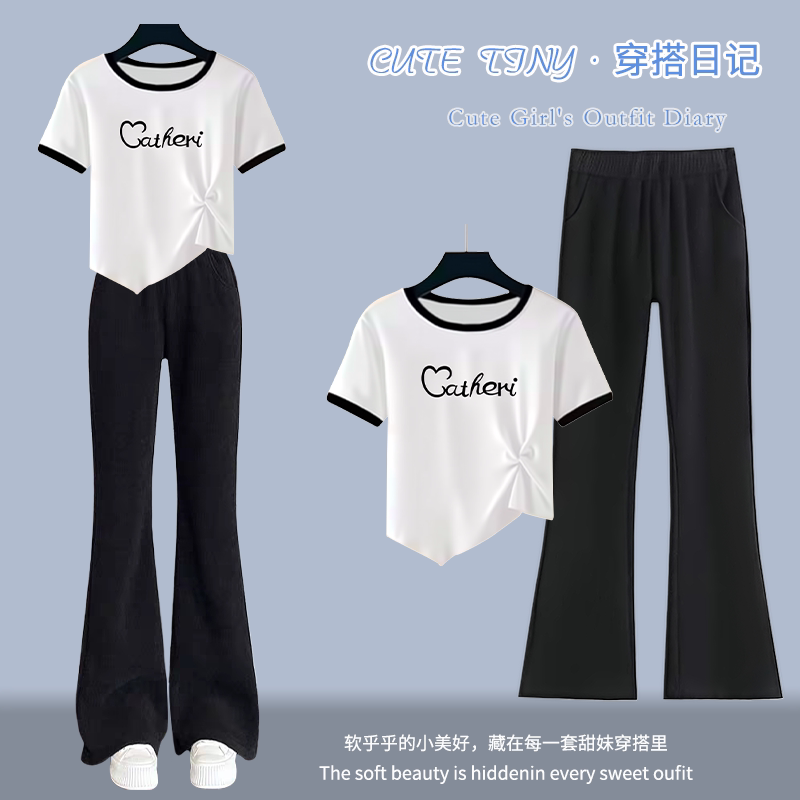 女童夏季韩版显瘦微喇裤套装