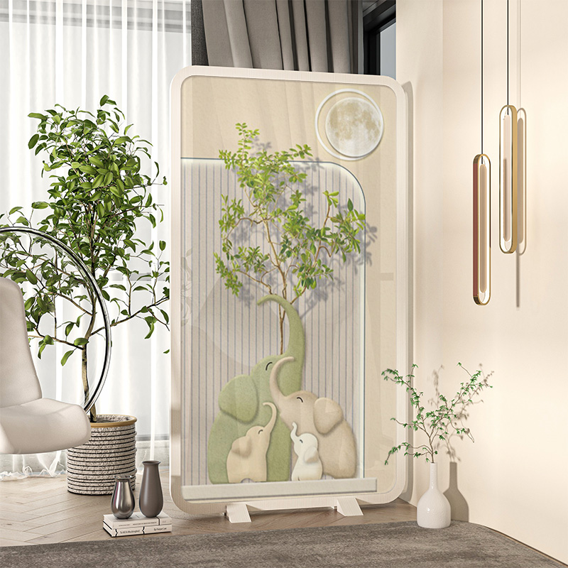 现代奶油风入户屏风隔断家用客厅装饰移动遮挡餐厅实木座屏大象