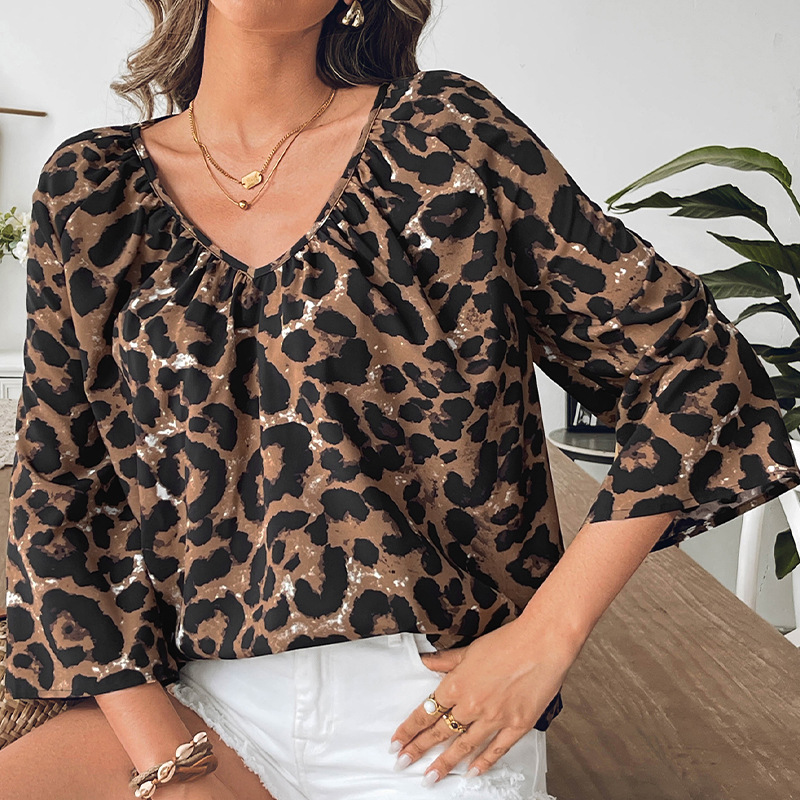 2025 leopard print half sleeved shirt top