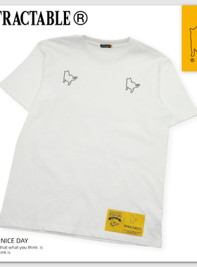 INTRACTABLE原创设计限量白色双猫男女同款潮夏季刺绣印花短袖T恤