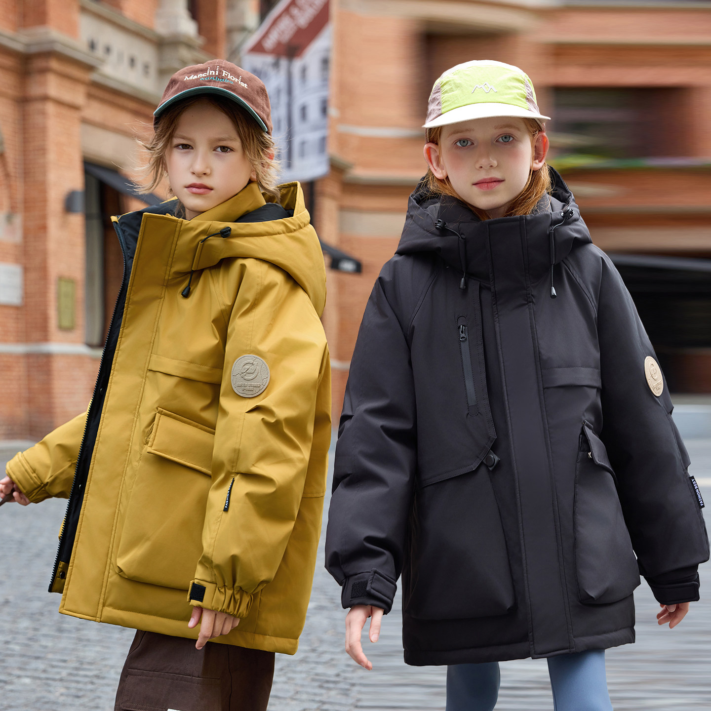 2026新款ABC KAIA男童连帽羽绒服中长款加厚保暖冲锋衣女童外套潮