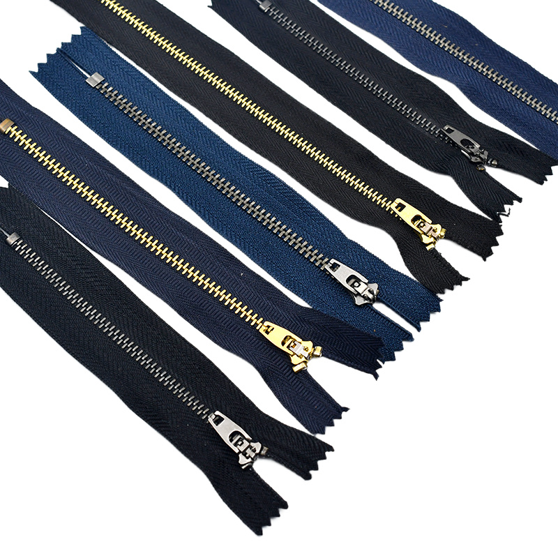 牛仔裤3号金属铜齿拉链门襟黑色