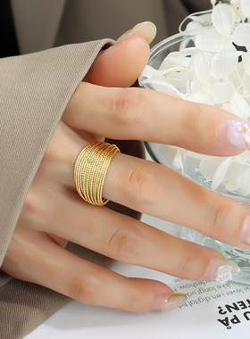 方糖欧美个性多层线条半圆圈铜材质戒指女气质设计感指环饰品