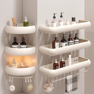 浴室置物架吸盘免打孔奶白卫生间三角篮厕所淋浴房墙上收纳转角架